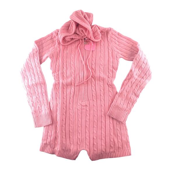 Dolls Kill Women's Pink Intarsia Cable Knit Zipper Romper Size M - Picture 6 of 11